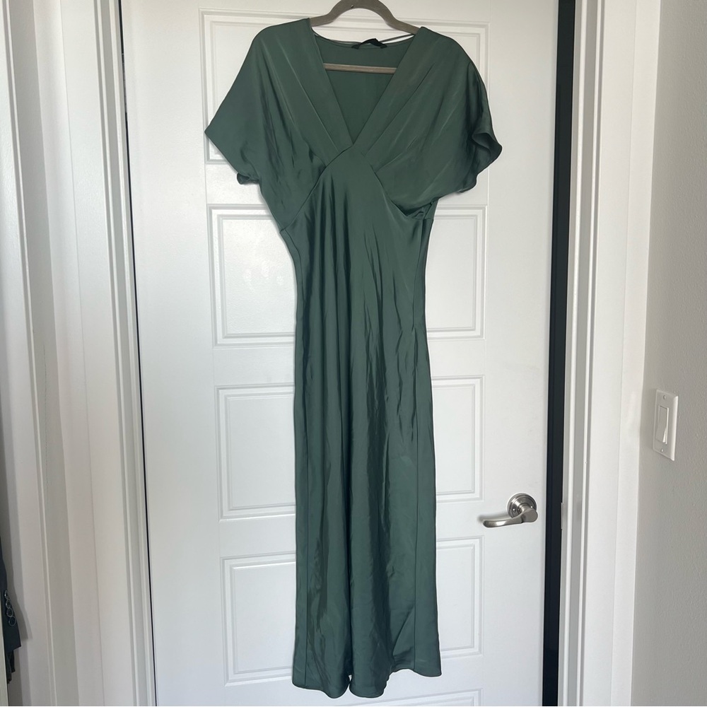 Zara Elegant Green satin Maxi Dress